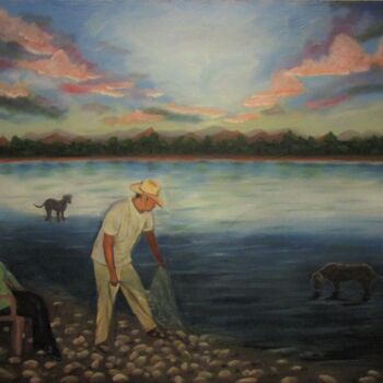 Schilderij getiteld "Los Pescadores" door Cyril Harris, Origineel Kunstwerk, Acryl