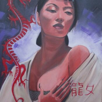 Schilderij getiteld "Dragon Lady" door Cyril Harris, Origineel Kunstwerk, Acryl