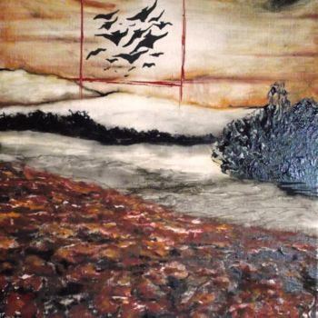 Pintura intitulada "Oiseaux de lumiére…" por Cyril Lagorce, Obras de arte originais, Óleo