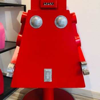 Sculpture intitulée "La robote rouge" par Cyrille Plate, Œuvre d'art originale, Aluminium