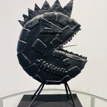 Sculpture titled "Pac-Man "Dark side…" by Cyrille Plate, Original Artwork, Oil