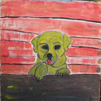 Peinture intitulée "Le chien  jaune" par Cyrus, Œuvre d'art originale, Huile