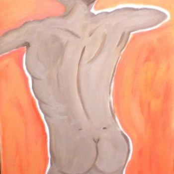 Painting titled "Homme nu sur fond o…" by Cyrus, Original Artwork, Oil