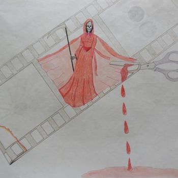 Malerei mit dem Titel "La mort du cinéma" von Cyrus, Original-Kunstwerk, Öl