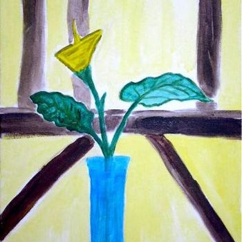 Painting titled "Fleur Jaune" by Cyrus, Original Artwork, Oil