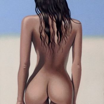Malerei mit dem Titel "Seule sur la plage" von Czart, Original-Kunstwerk, Acryl