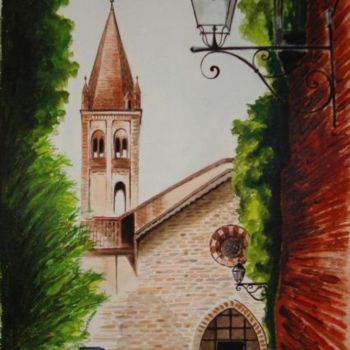 Painting titled ""Chiesa Convento di…" by M.D-Agostino, Original Artwork, Watercolor