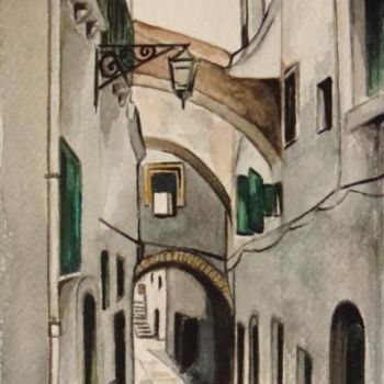 Painting titled ""Passeggiando per O…" by M.D-Agostino, Original Artwork, Watercolor