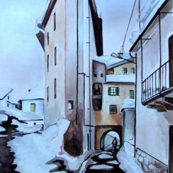 Painting titled ""MAGIA DELLA NEVE "" by M.D-Agostino, Original Artwork, Watercolor
