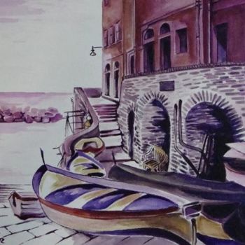 Painting titled ""RIOMAGGIORE"" by M.D-Agostino, Original Artwork, Watercolor