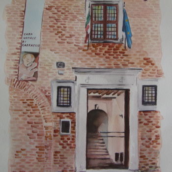 Peinture intitulée "URBINO-casa-natale-…" par M.D-Agostino, Œuvre d'art originale, Aquarelle