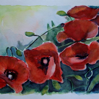 Painting titled "PAPAVERI" by M.D-Agostino, Original Artwork, Watercolor