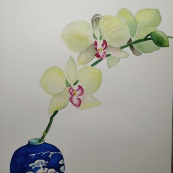 Peinture intitulée "L'orchidée chinoise" par D. Bouchard, Œuvre d'art originale, Aquarelle