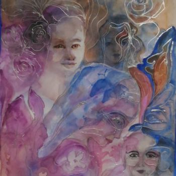 Painting titled "visages.jpg" by Marie-Lise Courtel, Original Artwork, Watercolor