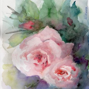 Pittura intitolato "roses.jpg" da Marie-Lise Courtel, Opera d'arte originale, Acquarello