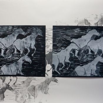 Estampas & grabados titulada "CHEVAUX EN LIBERTÉ 2" por Dominique Duhot, Obra de arte original, Grabado Montado en Plexiglás