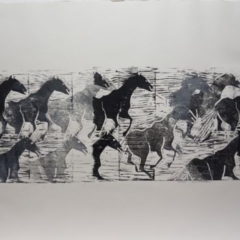Incisioni, stampe intitolato "Chevaux en liberté 3" da Dominique Duhot, Opera d'arte originale, incisione Montato su Plexigl…