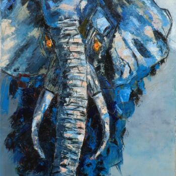 Peinture intitulée "Eléphant" par D'Jack, Œuvre d'art originale, Huile Monté sur Châssis en bois