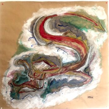 Schilderij getiteld "Dragon rouge" door D’Joon, Origineel Kunstwerk, Gouache