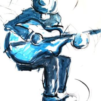Schilderij getiteld "guitare bleue" door Danielle Legendre, Origineel Kunstwerk