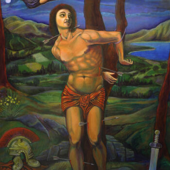 Peinture intitulée "Saint Sebastian the…" par D-Marko-O, Œuvre d'art originale, Acrylique Monté sur Châssis en bois