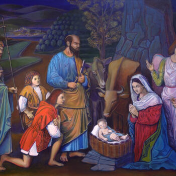 Painting titled "The Holy Family wit…" by D-Marko-O, Original Artwork, Acrylic Mounted on Wood Stretcher frame