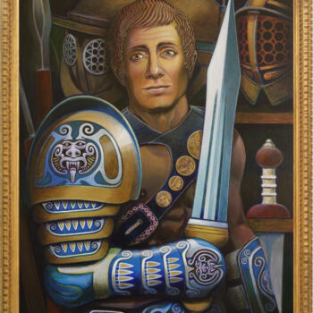 Painting titled "GLADIATOR POSING WI…" by D-Marko-O, Original Artwork, Acrylic Mounted on Wood Stretcher frame