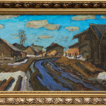 Painting titled "Northern village in…" by D Motov, Original Artwork, Oil