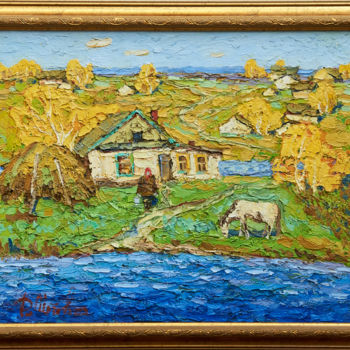 Painting titled "Lake house" by D Motov, Original Artwork, Oil