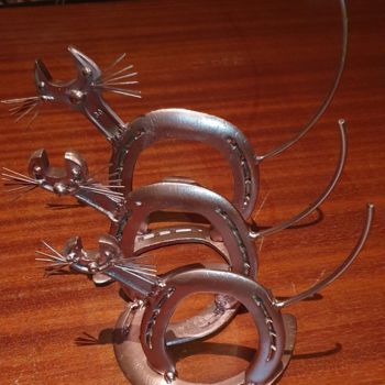 Sculpture titled "Trio de Chats" by D.S.A.Rt, Original Artwork, Metals