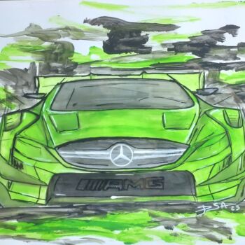 「AMG Mercedes-Benz」というタイトルの絵画 D.S.A.Rtによって, オリジナルのアートワーク, 水彩画 ウッドストレッチャーフレームにマウント