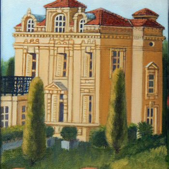 Painting titled "Miniature French Ri…" by D. Simons, Original Artwork, Oil Mounted on Wood Stretcher frame