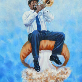 Картина под названием "Jazz Below Sea Leve…" - D. Simons, Подлинное произведение искусства, Масло Установлен на Деревянная р…