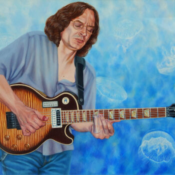 Painting titled "Blues Below Sea Lev…" by D. Simons, Original Artwork, Oil Mounted on Wood Stretcher frame