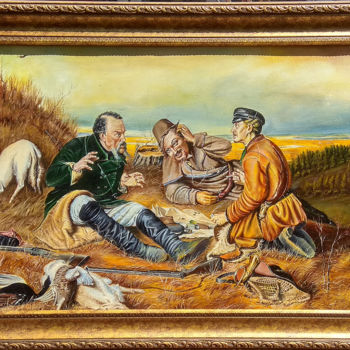 Painting titled "hunters at halt" by Daniel Zhili Bochkov, Original Artwork, Oil