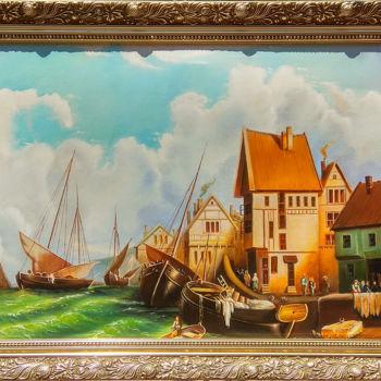 Malerei mit dem Titel "Barges in the roads…" von Daniel Zhili Bochkov, Original-Kunstwerk, Öl