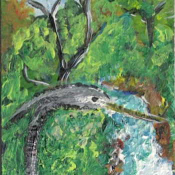 Painting titled "Blue Heron by Falls" by David Chupp, Original Artwork