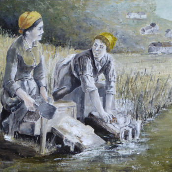 Painting titled "LES LAVANDIERES" by Dab, Original Artwork, Oil