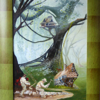 Schilderij getiteld "la forêt habitée ..…" door Dab, Origineel Kunstwerk, Olie