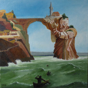 Peinture intitulée "le géant serviable" par Dab, Œuvre d'art originale, Huile