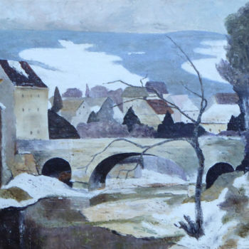 Painting titled "PONTARLIER EN NEIGE" by Dab, Original Artwork, Oil