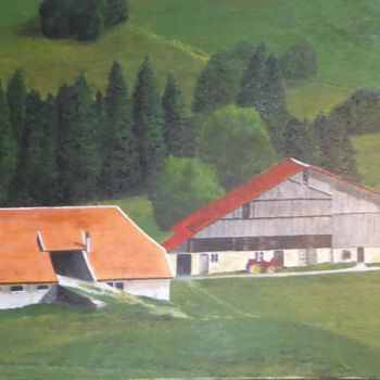 Painting titled "FERME DU Ht DOUBS" by Dab, Original Artwork, Oil