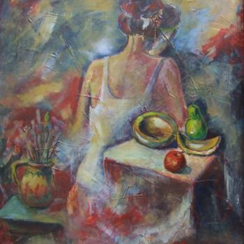Painting titled "Girl with fruits" by Dacian Giura, Original Artwork, Acrylic