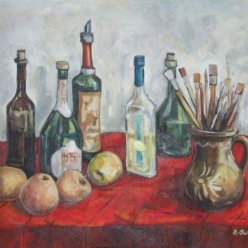 Schilderij getiteld "Apples and brushes" door Dacian Giura, Origineel Kunstwerk, Olie