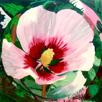 Painting titled "Hibiscus" by Patrick Daclin, Original Artwork, Acrylic Mounted on Wood Stretcher frame