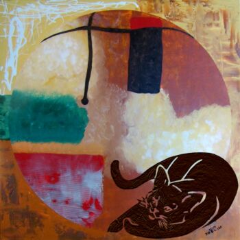 Painting titled "chat en rond" by Patrick Daclin, Original Artwork, Acrylic Mounted on Wood Stretcher frame