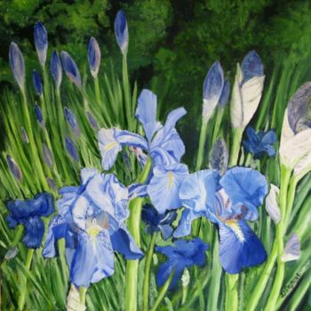 Painting titled "Iris bleus" by Daniel Dupont, Original Artwork