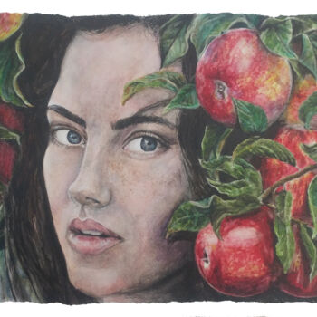 Painting titled "pomme" by Daf, Original Artwork, Watercolor