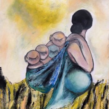 Malerei mit dem Titel "Motherhood" von Dafinë Vitija, Original-Kunstwerk, Pastell