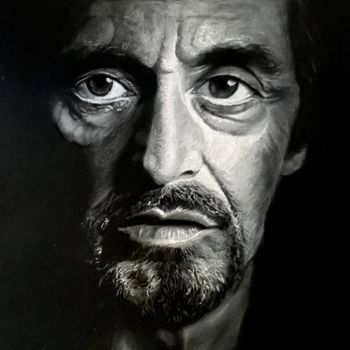 Drawing titled "Al Pacino portrait" by Dafne Di Marco, Original Artwork, Charcoal